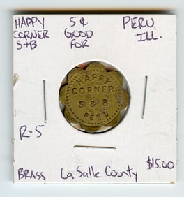 Rare Happy Corner S+B Peru Ill Brass La Salle County Token