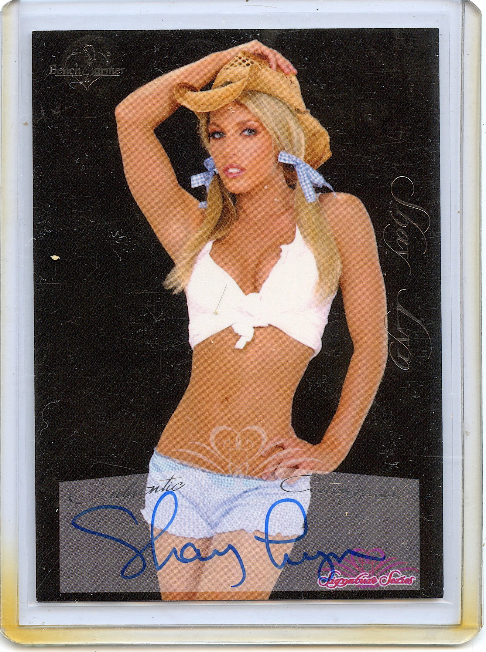 Vintage Tradecard Pin Up Model SHAY LYN Signed Bench Warmer: This lot is coming from the estate of a photographer collector in LA. We have included a quality scan to show it's actual condition. This lot is located in Boca Raton, Fl and its shipment will be made