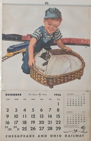 Vintage Calendar with Illustration Kitten 1956 / 1957 23" x 15"