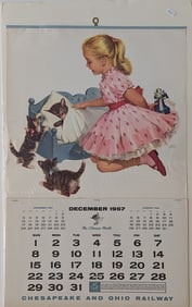 Vintage Calendar with Illustration Kitten 1956 / 1957 23" x 15"