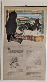 Vintage Calendar with Illustration Kitten 1956 / 1957 23" x 15"
