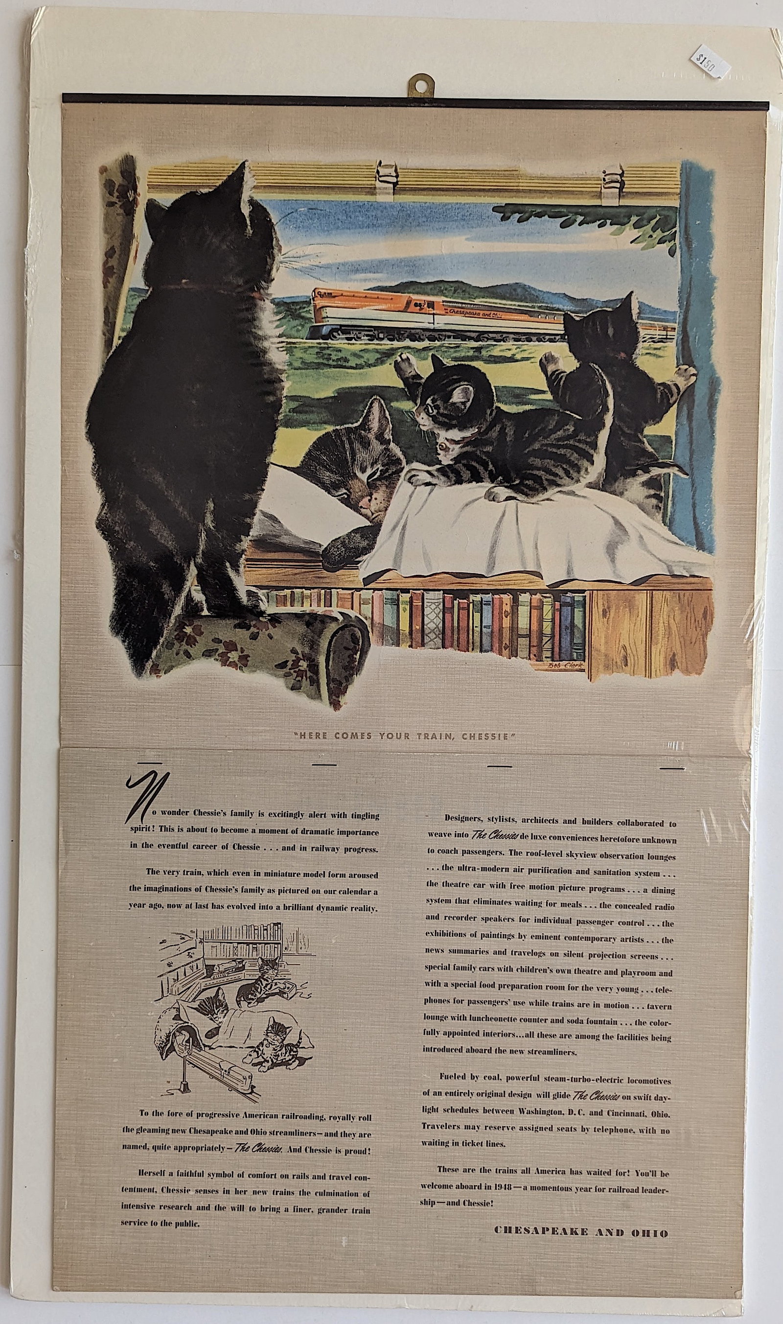 Vintage Calendar with Illustration Kitten 1956 / 1957 23" x 15": This lot is coming from the estate of a photographer collector in LA. We have included a quality scan to show it's actual condition. This lot is located in Boca Raton, Fl and its shipment will be made