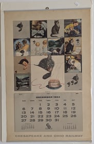 Vintage Calendar with Illustration Kitten 1956 / 1957 23" x 15"