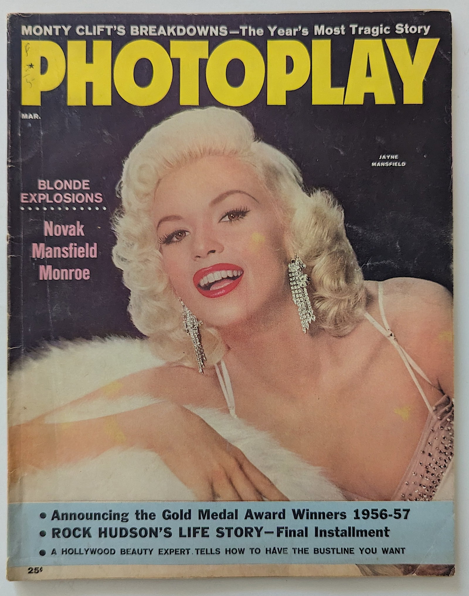 Photoplay-Jayne Mansfield-Ann Blyth-Cary Grant-Rod Taylor-3/1957: This lot is coming from the estate of a photographer collector in LA. We have included a quality scan to show it's actual condition. This lot is located in Boca Raton, Fl and its shipment will be made