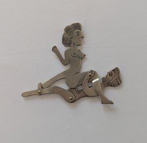 Vintage Man Woman Erotic Mechanical Metal Approx. 2.5" x 3"