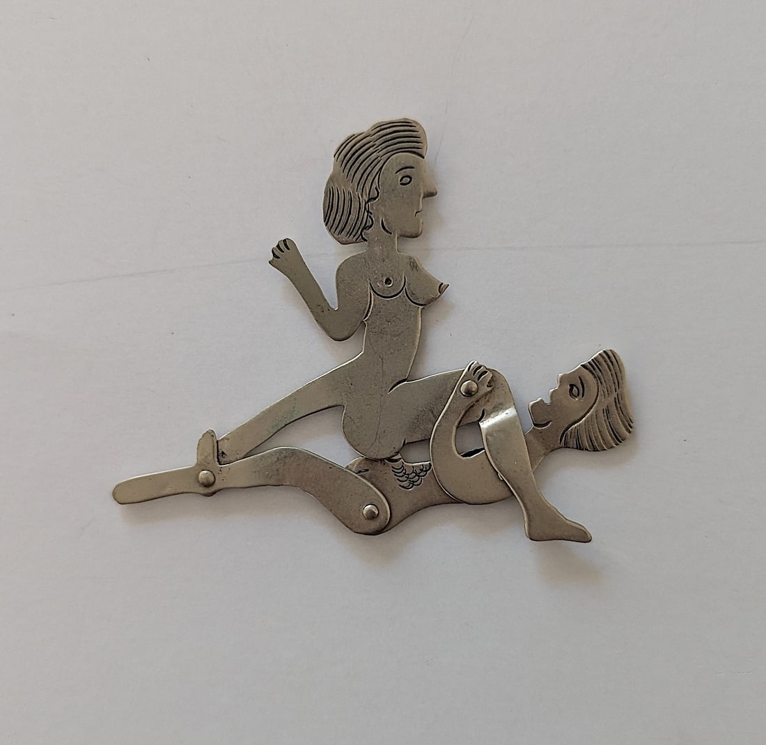 Vintage Man Woman Erotic Mechanical Metal Approx. 2.5" x 3": This lot is coming from the estate of a photographer collector in LA. We have included a quality scan to show it's actual condition. This lot is located in Boca Raton, Fl and its shipment will be made