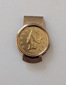 VINTAGE MONEY CLIP KELLOGG & CO 1854 COIN MEDALLION