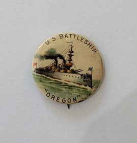 Vintage Pinback Button Spanish American WarU.S. Battleship OREGON