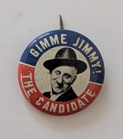 1952 promo GIMME JIMMY! THE CANDIDATE actor Jimmy Durante  Button