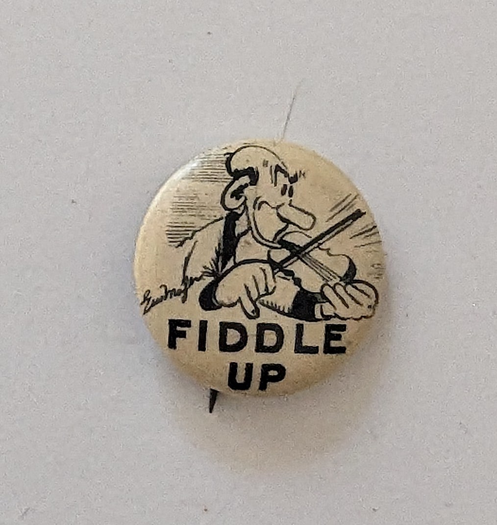 Vintage Scarce Pinback Button  Fiddle Up (1 of 2)
