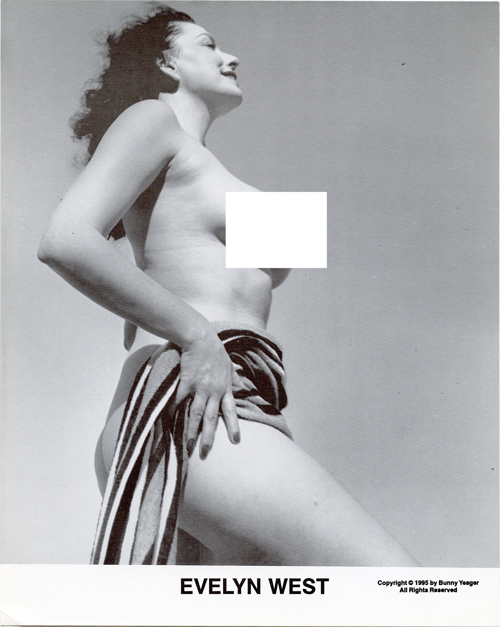 BUNNY YEAGER Vintage Pin Up Litho Model EVELYN WEST: This lot is coming from Bunny Yeager's estate/archives. Linnea Eleanor "Bunny" Yeager (March 13, 1929 - May 24, 2014) was an American photographer and pin-up model. She met Bettie Page in 1954, and to