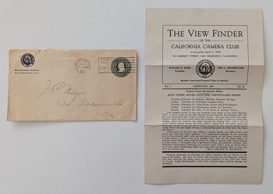 Vintage Letterhead THE VIEW FINDER of the California Camera Club, 1922
