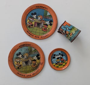 Early Set 5 Minnie Mickey Tin Walt Disney Ca. 1930s