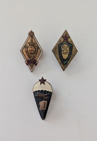 Set of 3 Rare URSS Russian Soviet Military Pin Insignias
