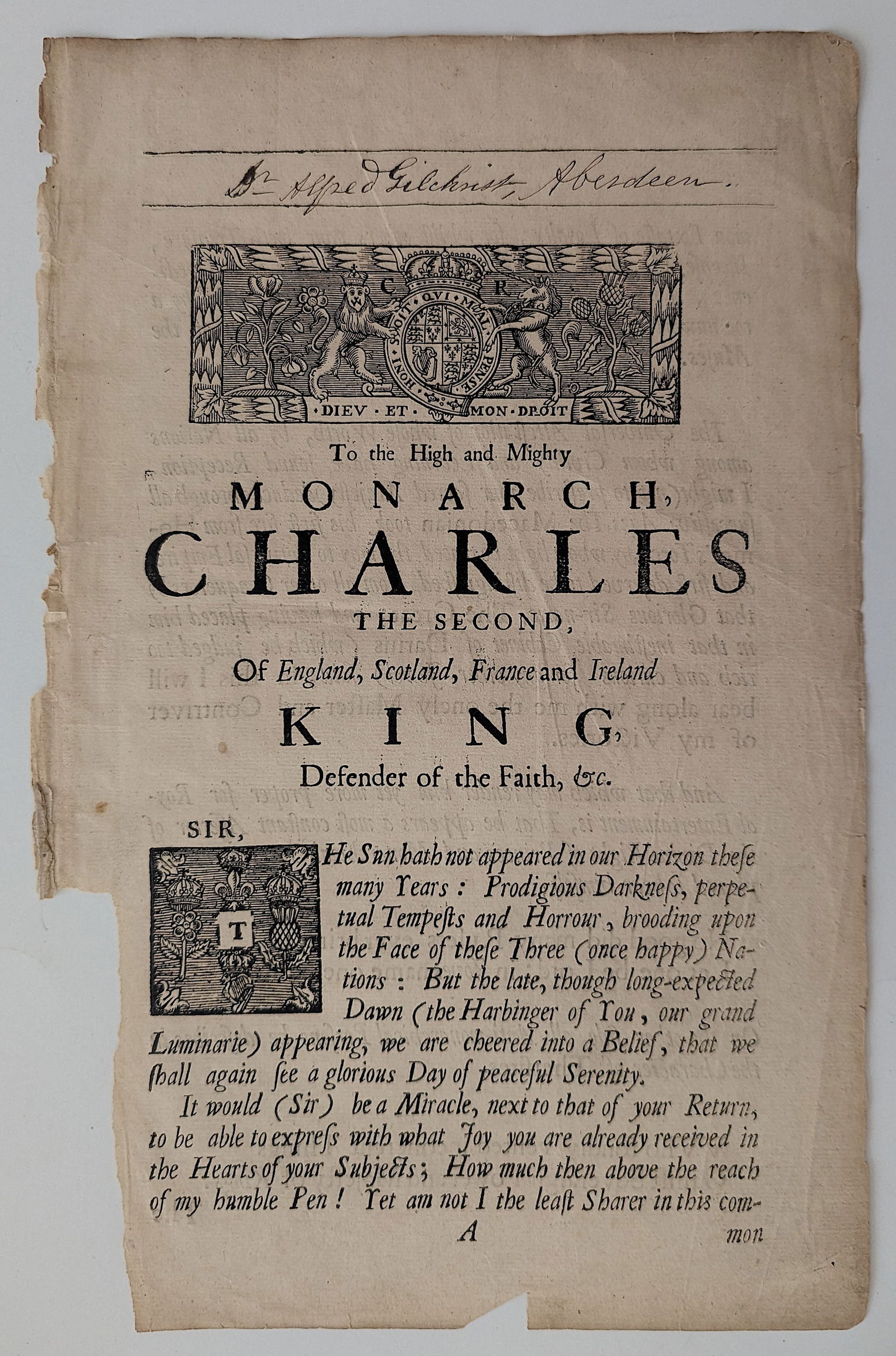 Rare King Charles the Second Framed Ephemera 17th Century Antique, Fine! (1 of 2)