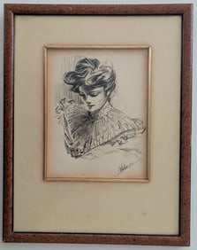 Antique Signed Drawing and Dated 1883 of Woman La Parisienne