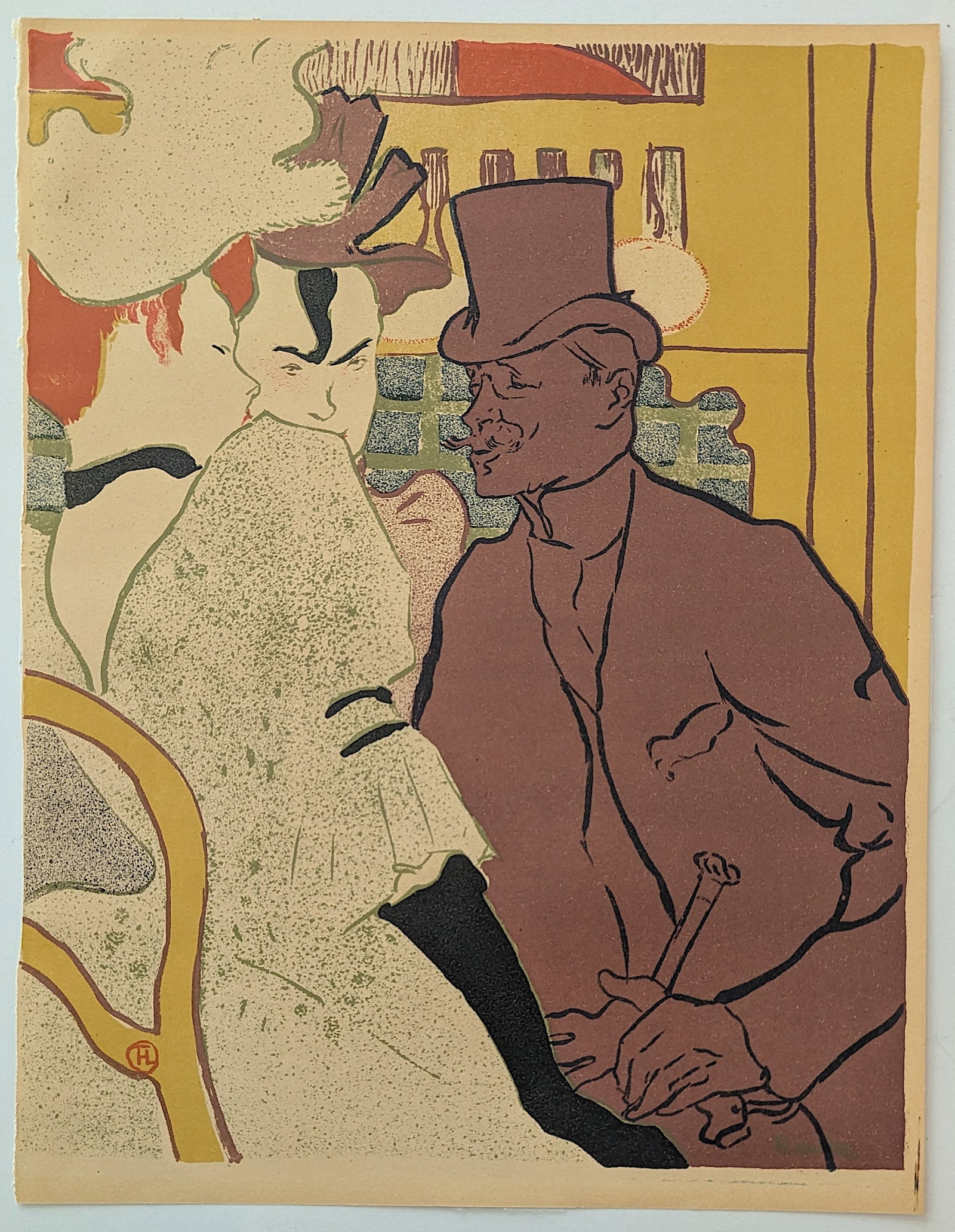 Vintage Lithogrph HENRI DE TOULOUSE LAUTREC English at the Mouin Rouge: Vintage stone lithograph Ca. 1950/60s. The provenance of this lot is from a quality collector PBC. Please see all the included images to read all related information. Approx. dimensions 12.25" x 9.75"