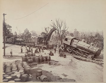 Antique Original Cabinet Photo Ca. 1900s Locomotive Train Accident