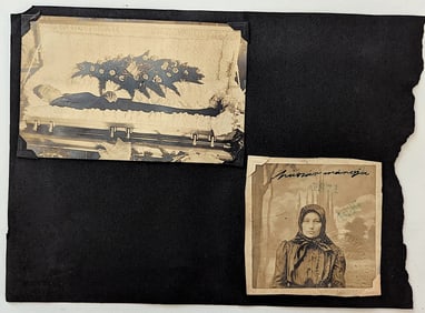 Vintage Album Page with 4 Photos Post Mortem Coffin Funeral Man
