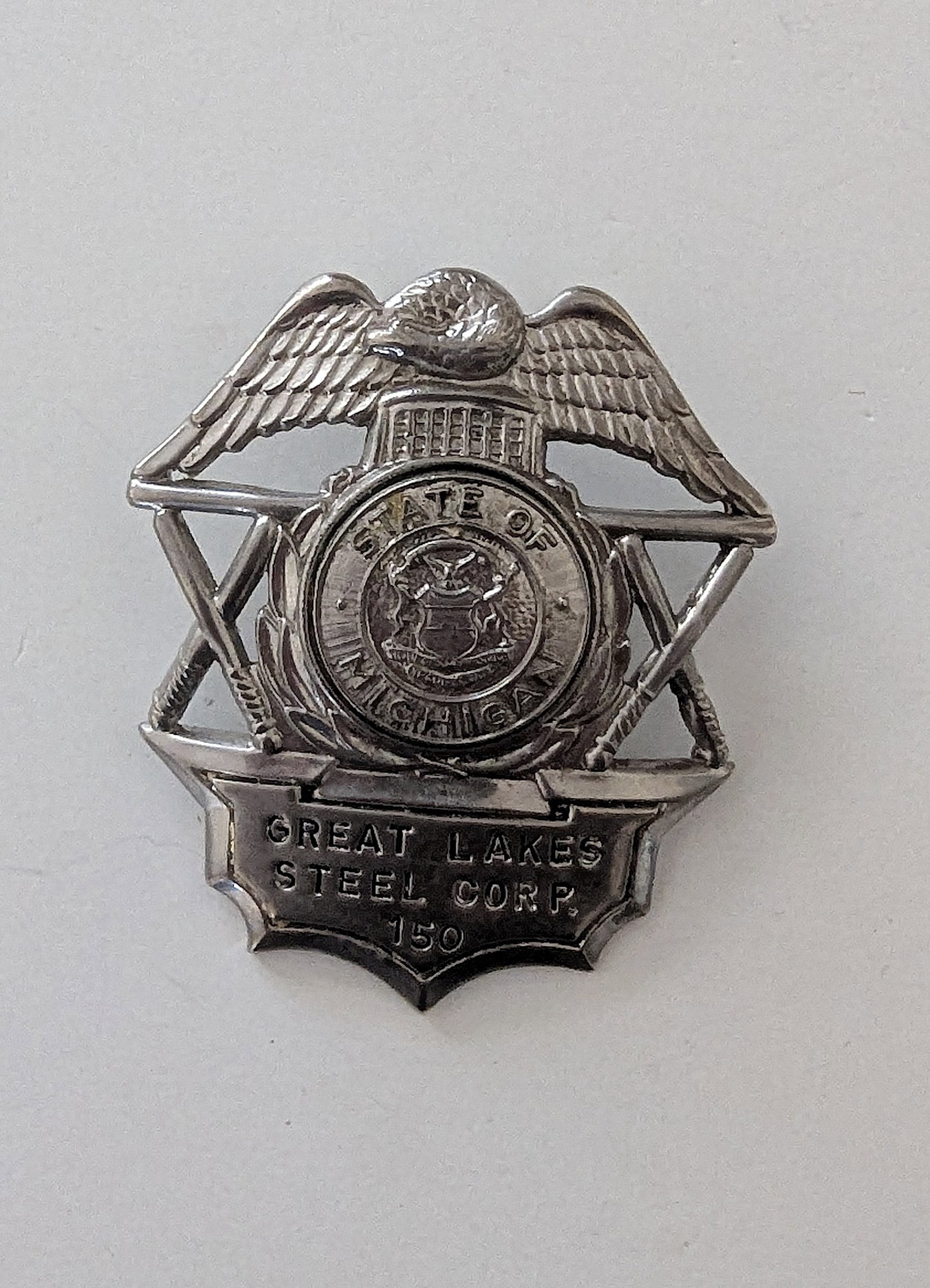 Vintage Great Lakes Steel Corp. Badge - State Of Michigan: The provenance of this lot is from a quality collector PBC. Please see all the included images to read all related information. We have included quality scans to show it's actual condition. This lot i
