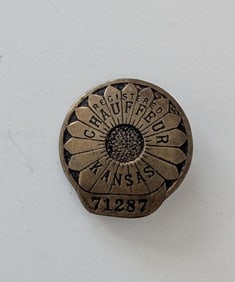 1930s Automobilia Registered Chauffeur Badge KANSAS