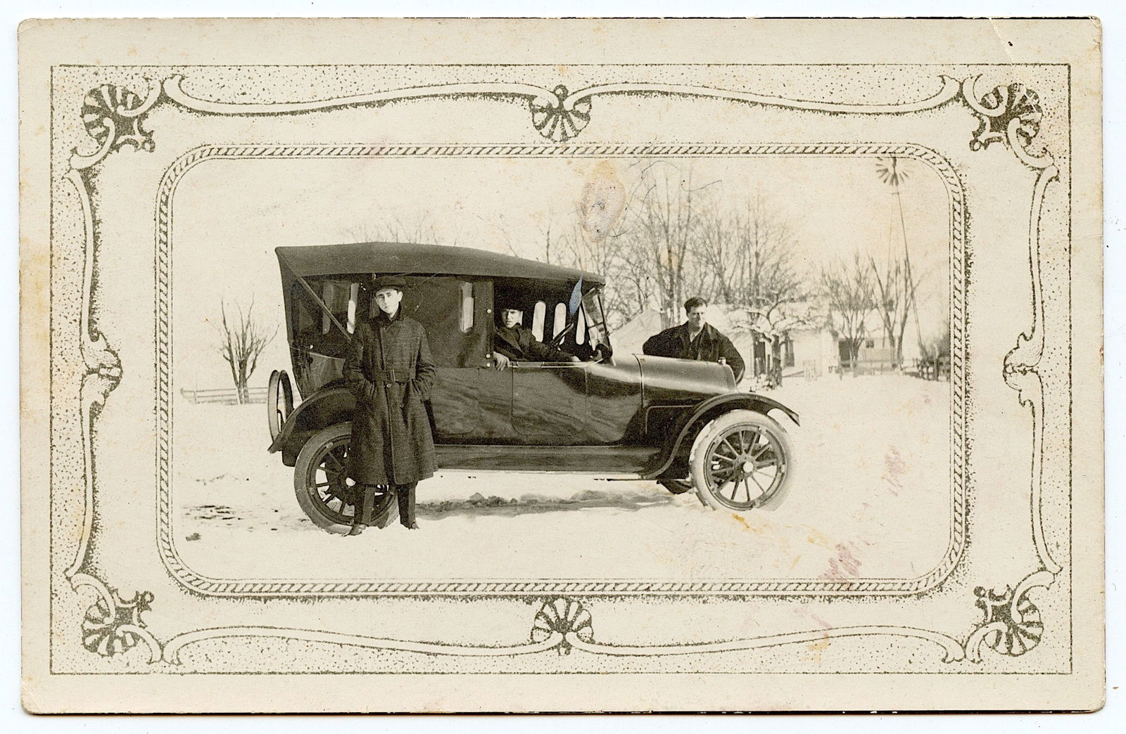 Antique RPPC  Model T Ford Car in Snow (1 of 2)