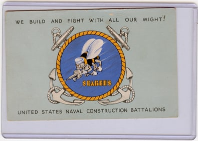 WWII US NAVY SEABEES 1943 WW2 PATRIOTIC POSTCARD