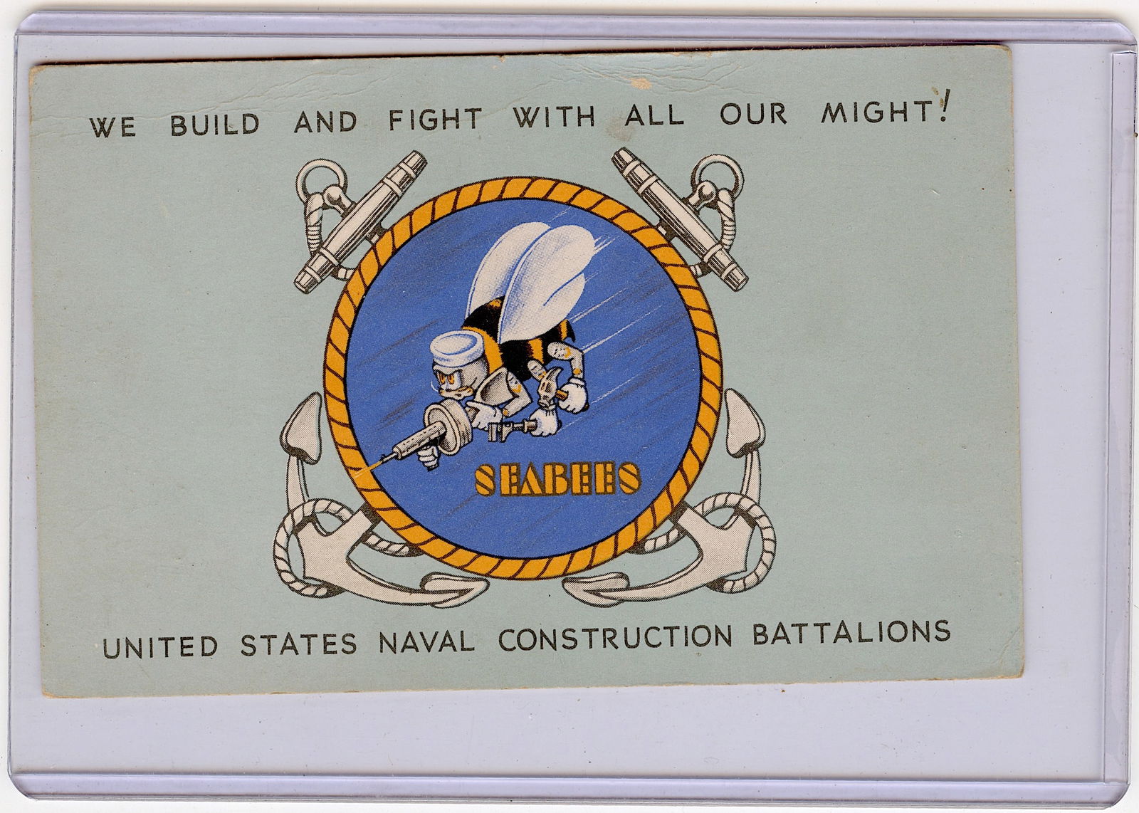 WWII US NAVY SEABEES 1943 WW2 PATRIOTIC POSTCARD (1 of 2)