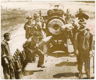 Vintage Phto Fort Monroe Cadet Loads 8" Gun, 1937