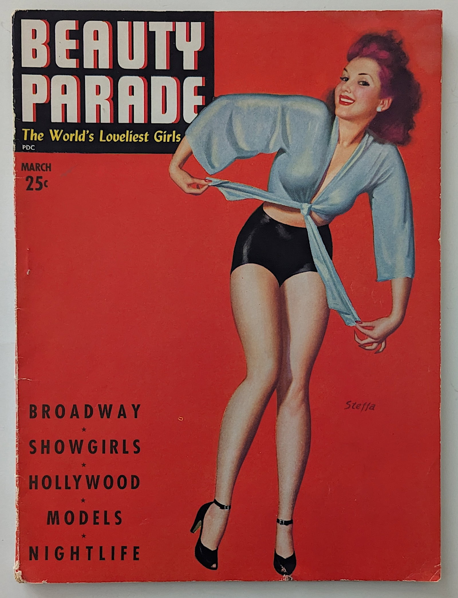 MAGAZINE, BEAUTY PARADE The World’s Loveliest Girls March 1943 - Steffa: This lot is coming from the estate of a collector in RI. We have included a quality scan to show it's actual condition. This lot is located in Boca Raton, Fl and its shipment will be made directly by 