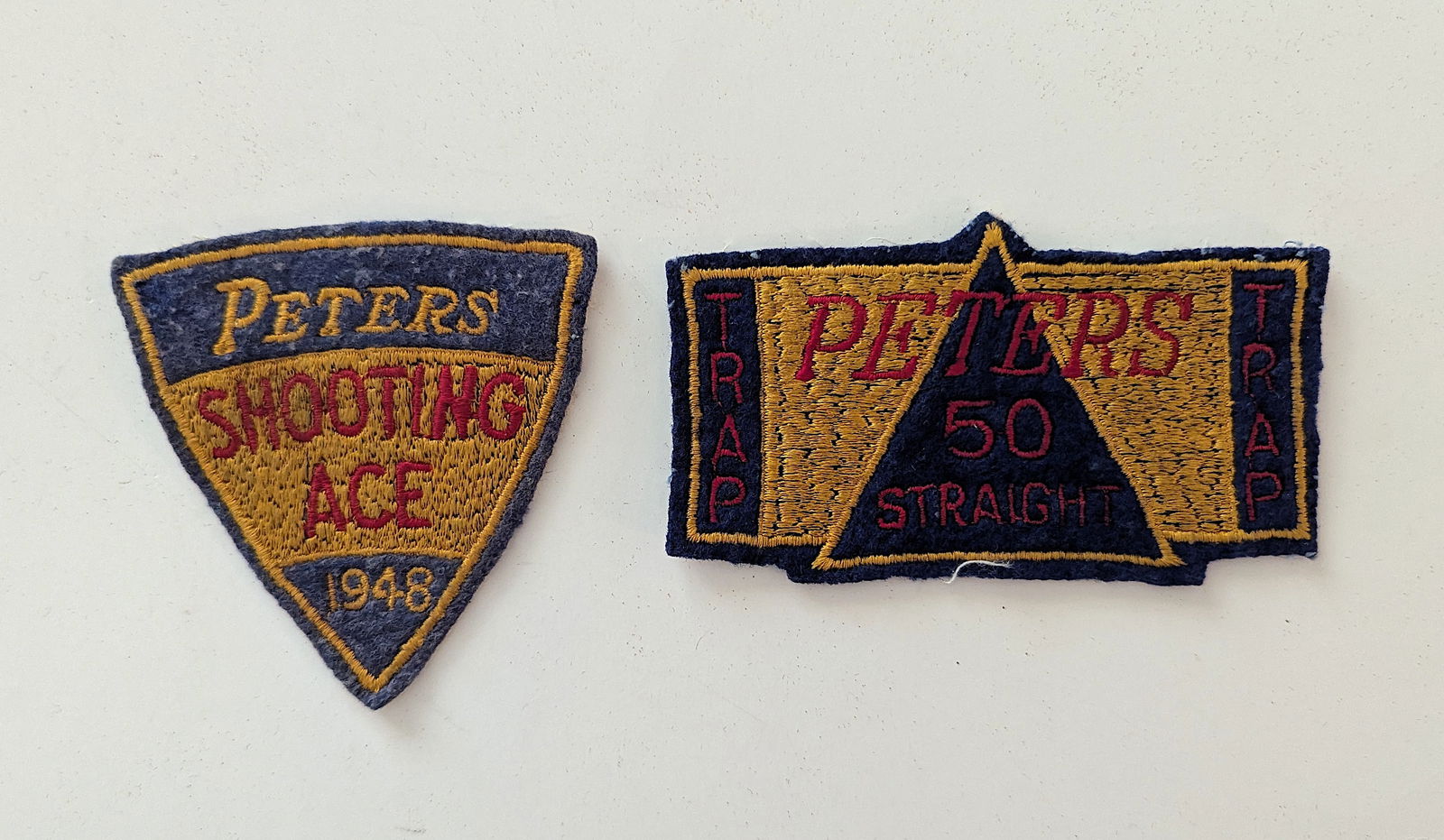 Vintage Set 2 Patches PETERS Trap & Shooting ACE, 1948 (1 of 2)