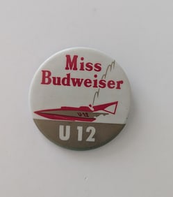 VINTAGE 1964 MISS BUDWEISER U-12 FIRST HYDROPLANE RACEBOAT BUTTON