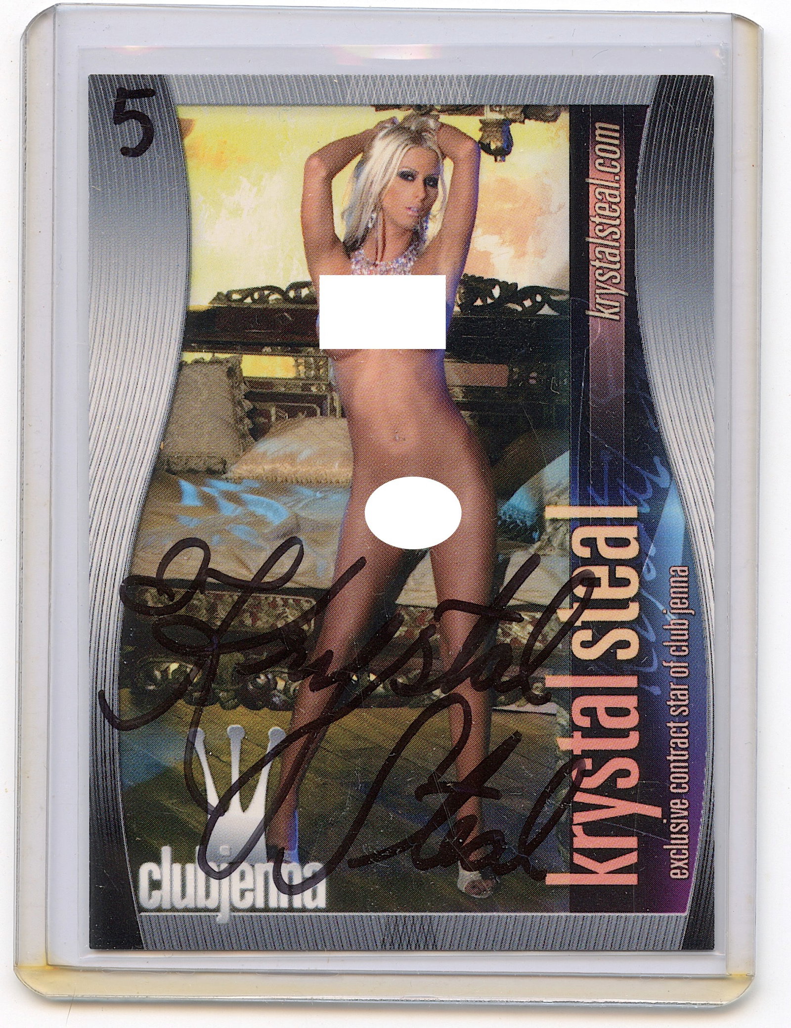 Autographed Rare Tradecard Pin Up Female KRYSTAL STEAL: The provenance of this lot is from a quality collector in LA, California. We have included a quality scan to show it's actual condition.. This lot is located in Boca Raton, Fl and its shipment will be