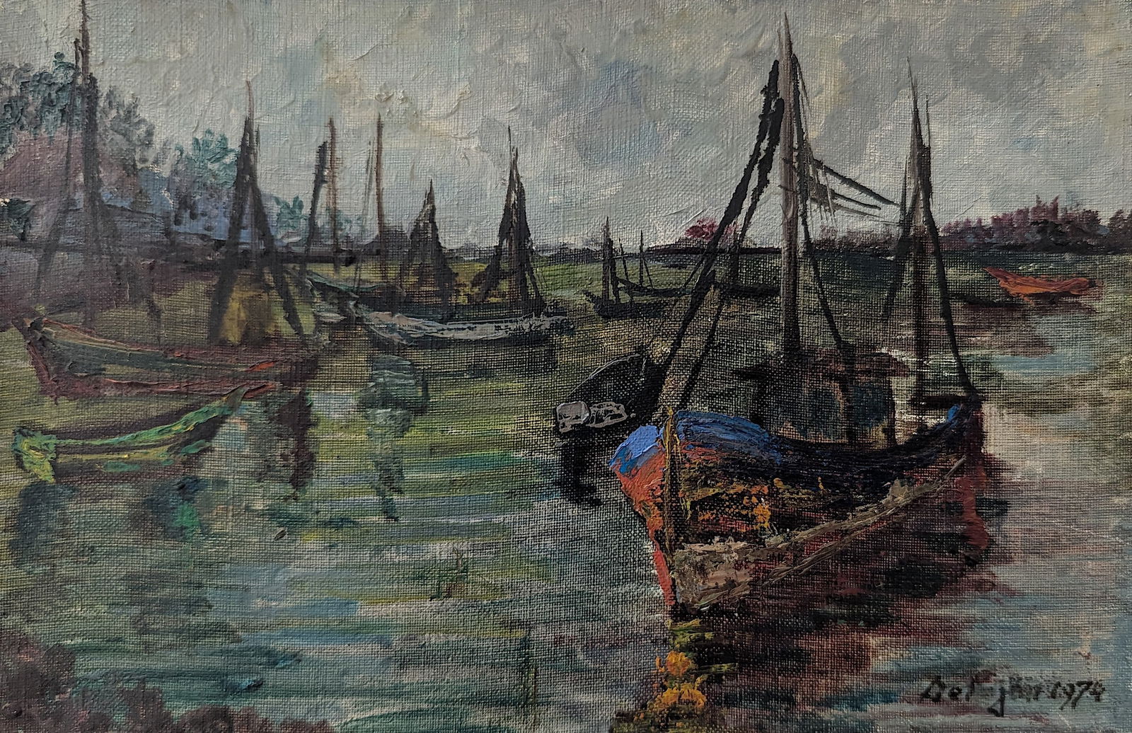 Original 20th C. French Impressionism Painting Oil on Canvas 8.6" x 13": Original 20th Century French Impressionism thickly painted view. The style is a reminiscent to the works of Raymond Besse, he conveyed volume and mood through the density of paint. The provenance of t