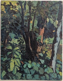 Original Vintage Impressionism Oil Painting on Board with Forest View