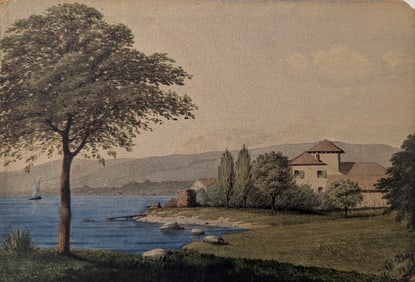 Well Detailed Realism Watercolor Lake View Signed May 1880
