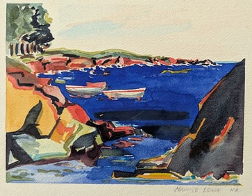 Vintage Original Watercolor Modernism / Fauvism CA Ocean View Signed