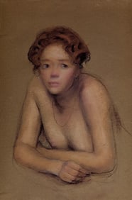 Vintage Original Drawing Pastel on Paper with Artistic Nude Female