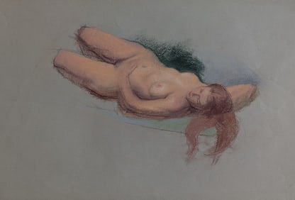 Vintage Original Drawing Pastel on Paper with Artistic Nude Female