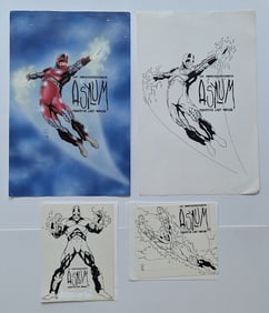 Original Hand Painted set Comic Illustrations ASYLUM INSANITY LAST REFUGE
