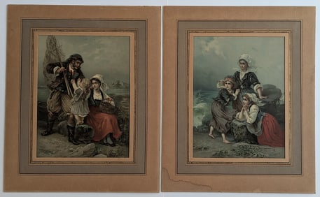 Pair Antique prints on Card Advertisement for Thomas Holloways