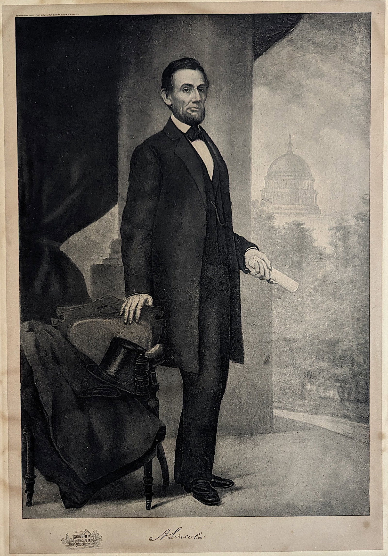 Portrait Abraham Lincoln Photogravure, 1912: Cogswell, William F. "Abraham Lincoln.” From The White House gallery of Official Portraits of the Presidents . The provenance of this lot is from a quality collector in Palm Beach.The dimensions