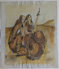 Original Judaica Art by M. SHOMRON (Israel 20th C.) Mixed Media on Canvas