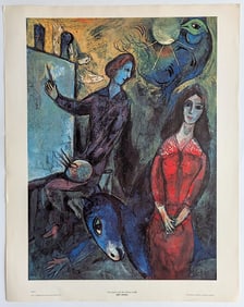 Vintage Poster MARC CHAGALL "The Artist and His Model" 1960's