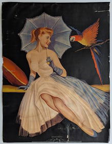 Vintage Poster Lady with Parrot by BRADSHAW CRANDALL 28.25" x 21.25"