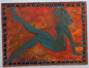Modern Mixta Media Painting on Paper by SYDENA BOND 1990s 22" x 30"