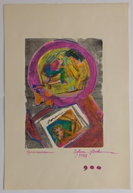 Modern Mixta Media Painting on Paper by SYDENA BOND 1990s 22" x 15"