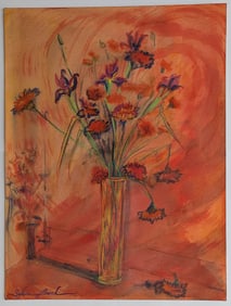 Modern Mixta Media Painting on Paper by SYDENA BOND 1990s 24" x 18"