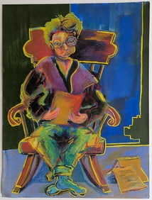 Modern Mixta Media Painting on Paper by SYDENA BOND 1990s 24" x 18"