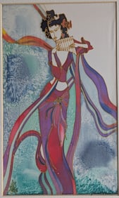 Vintage Hand Painted Oriental Dancer Woman Approx. 18" x 10.50"